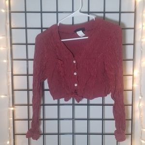 Long sleeve button down crop top